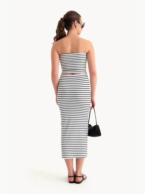 2-delige set: strapless gestreepte kort top en gestreepte midi-rok met middelhoge taille hiccup - Kiabi