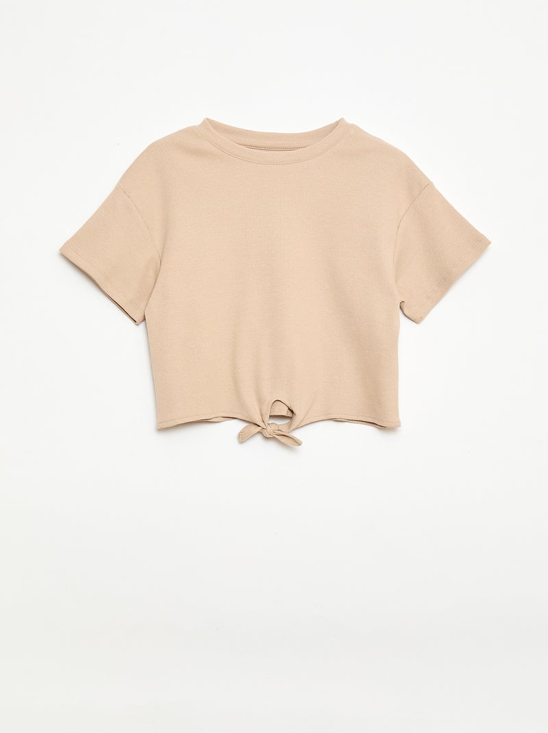 2-delige set: T-shirt en broek met flared pijpen Beige - Kiabi