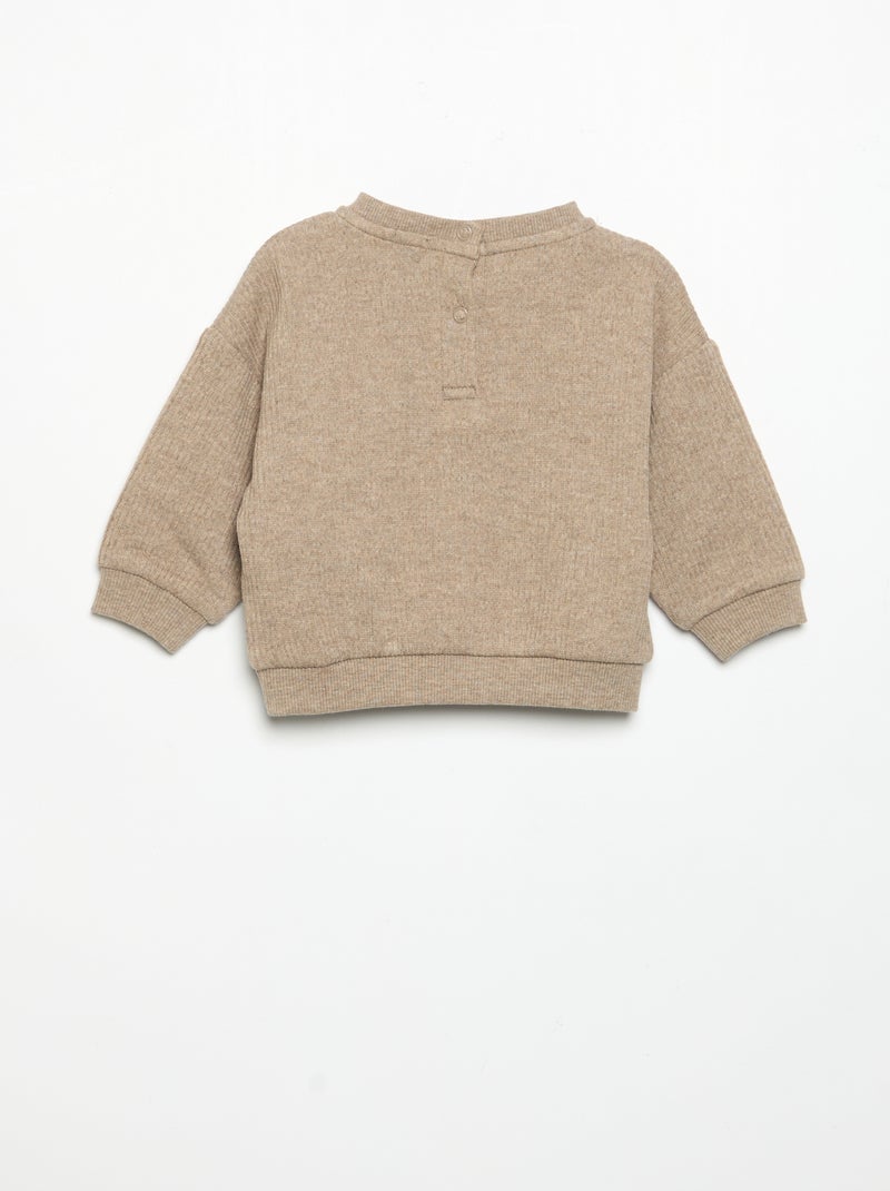 2-delige set van geribde stof - Sweater + broek Biege - Kiabi