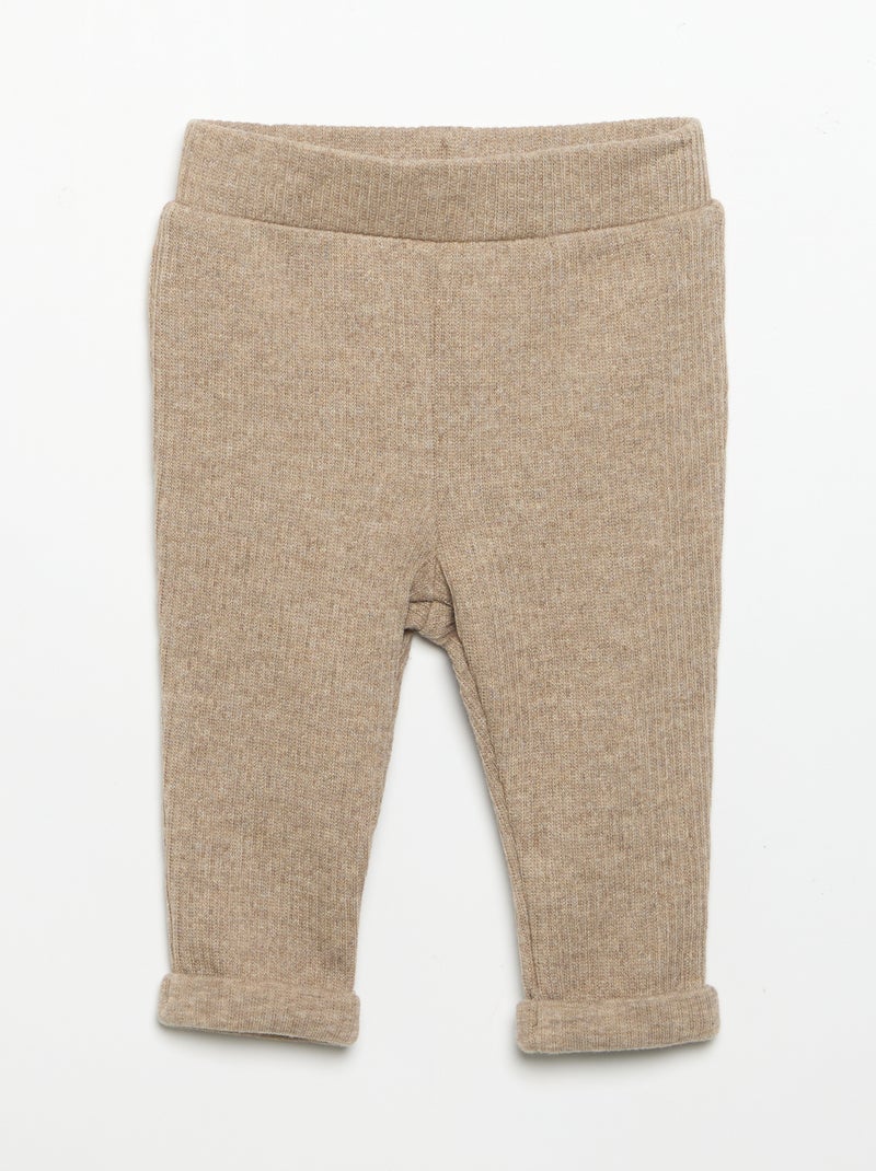 2-delige set van geribde stof - Sweater + broek Biege - Kiabi