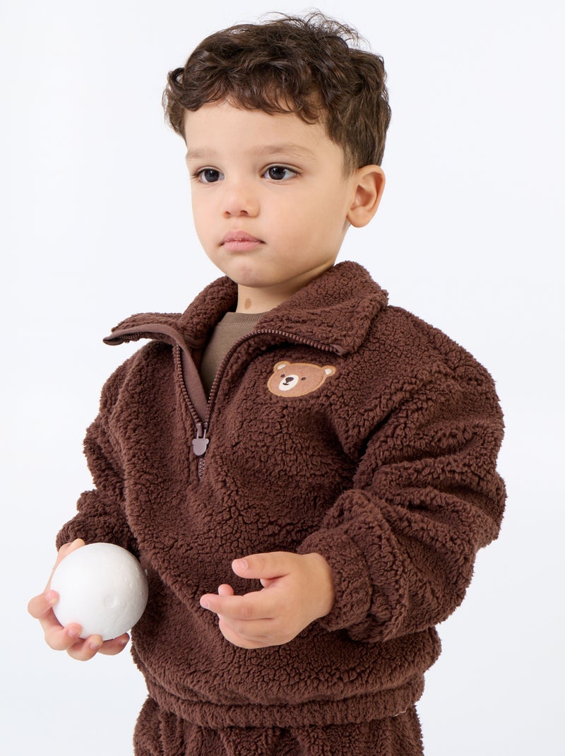 2-delige set van teddyfleece - Sweater + broek Bruin - Kiabi