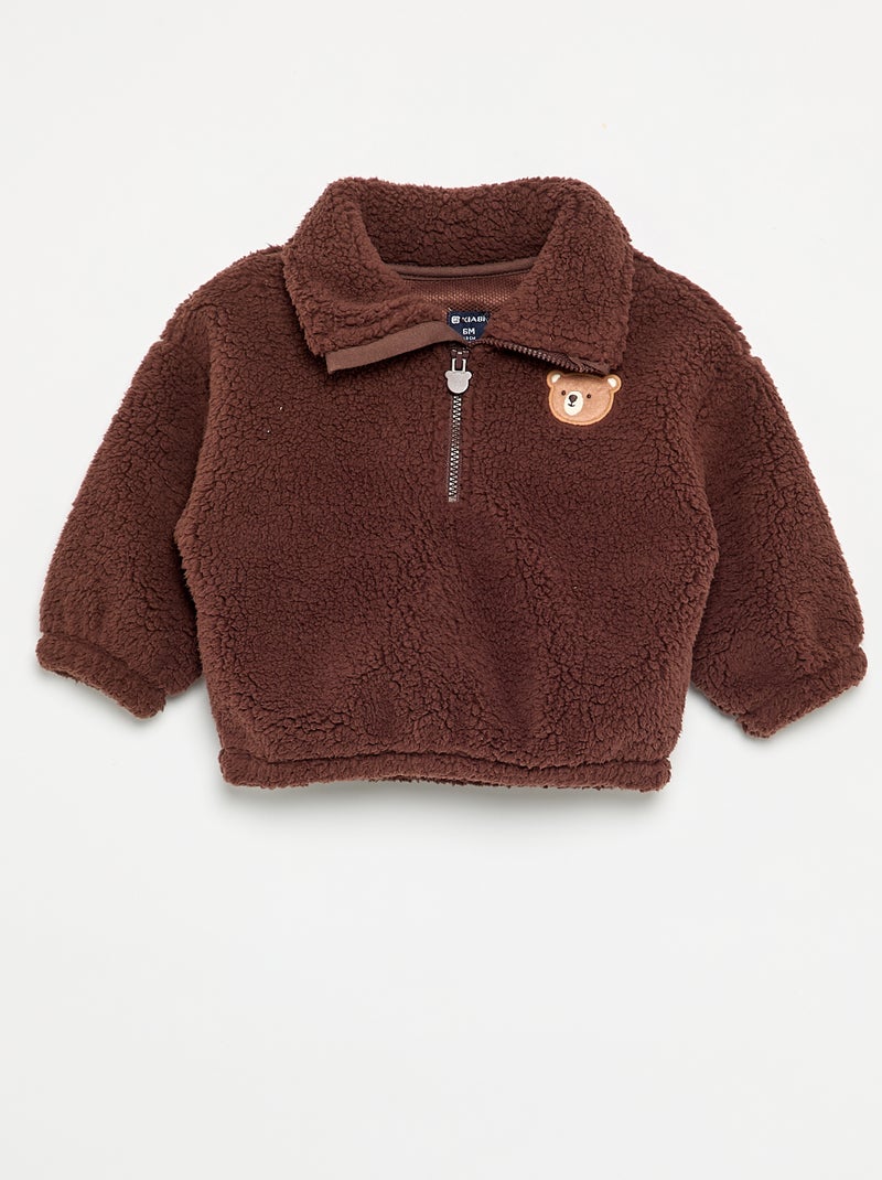 2-delige set van teddyfleece - Sweater + broek Bruin - Kiabi