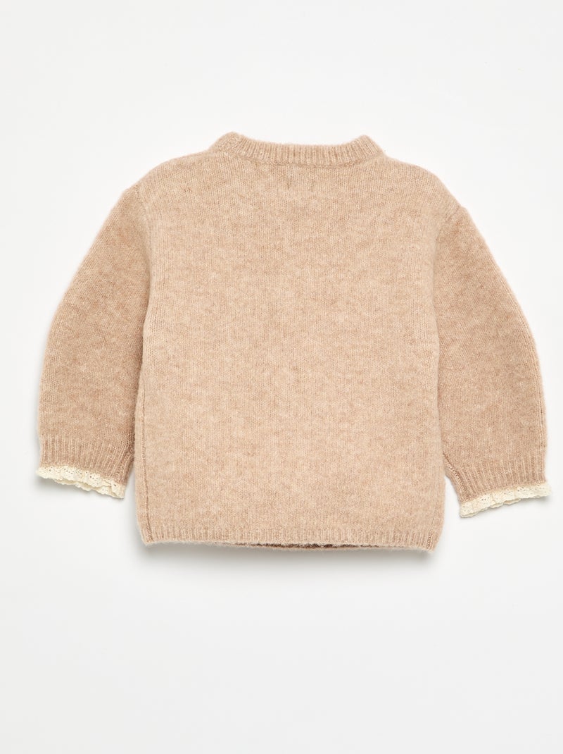 2-delige set voor babymeisjes - trui + sjaal met macramédetails Biege - Kiabi