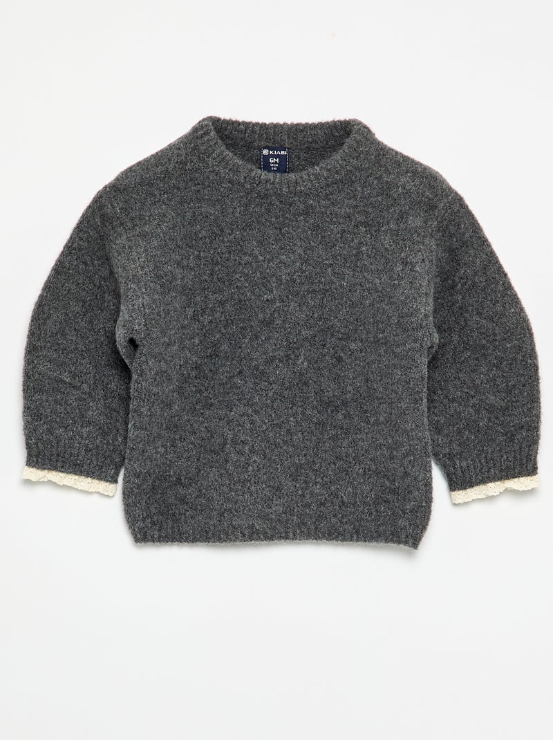 2-delige set voor babymeisjes - trui + sjaal met macramédetails Grijs - Kiabi