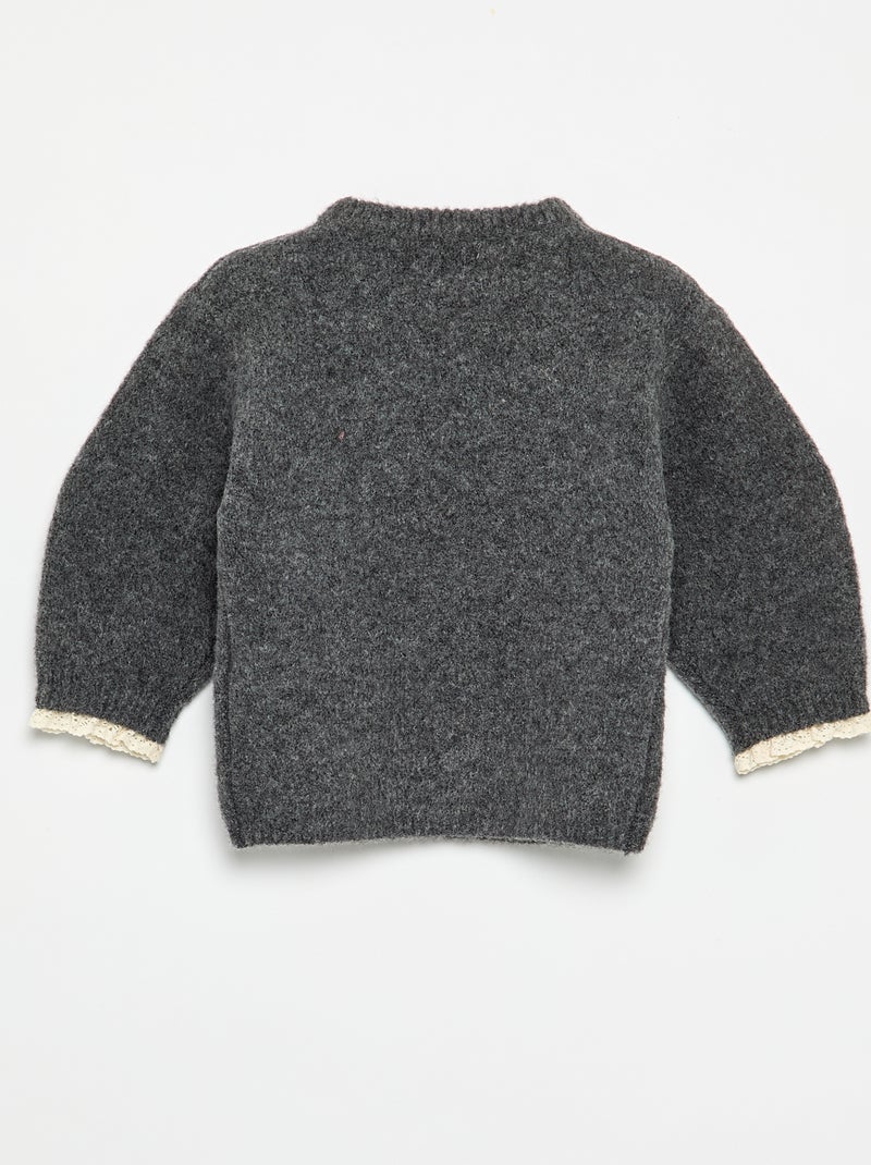 2-delige set voor babymeisjes - trui + sjaal met macramédetails Grijs - Kiabi