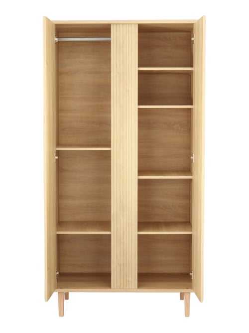 2-deurs kledingkast met gestructureerd imitatiehout detail en houten poten - Kiabi 2-deurs kledingkast met gestructureerd imitatiehout detail en houten poten - Kiabi