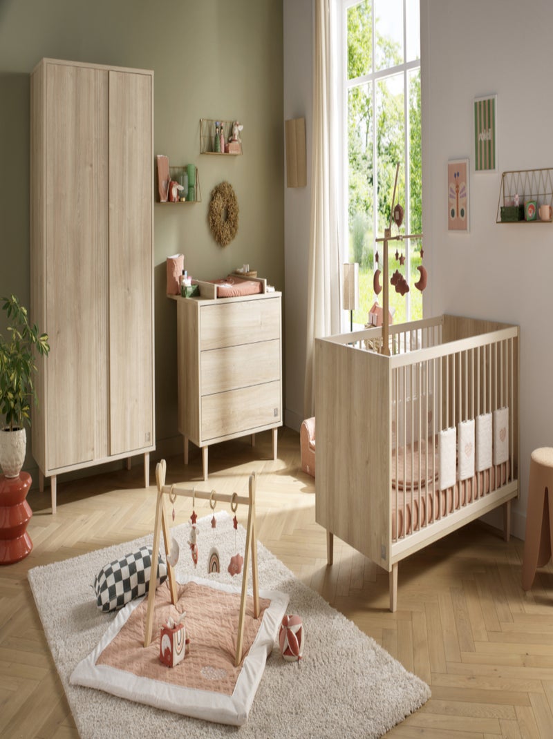2-deurs kledingkast met gestructureerd imitatiehout detail en houten poten Bruin - Kiabi