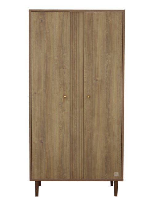 2-deurs kledingkast met gestructureerd imitatiehout detail en houten poten - Kiabi 2-deurs kledingkast met gestructureerd imitatiehout detail en houten poten - Kiabi