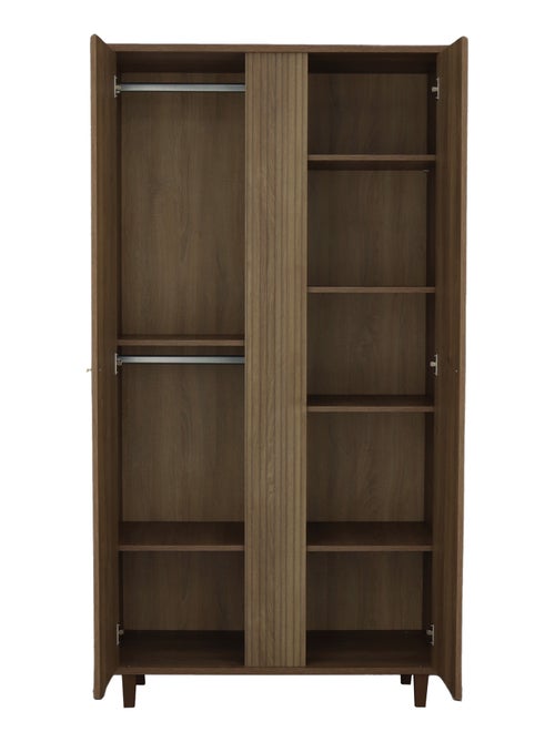2-deurs kledingkast met gestructureerd imitatiehout detail en houten poten - Kiabi 2-deurs kledingkast met gestructureerd imitatiehout detail en houten poten - Kiabi