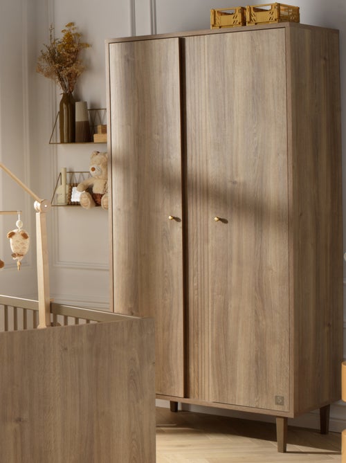 2-deurs kledingkast met gestructureerd imitatiehout detail en houten poten - Kiabi 2-deurs kledingkast met gestructureerd imitatiehout detail en houten poten - Kiabi