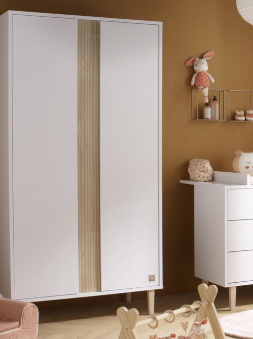 2-deurs kledingkast met gestructureerd imitatiehout detail en houten poten - Kiabi 2-deurs kledingkast met gestructureerd imitatiehout detail en houten poten - Kiabi