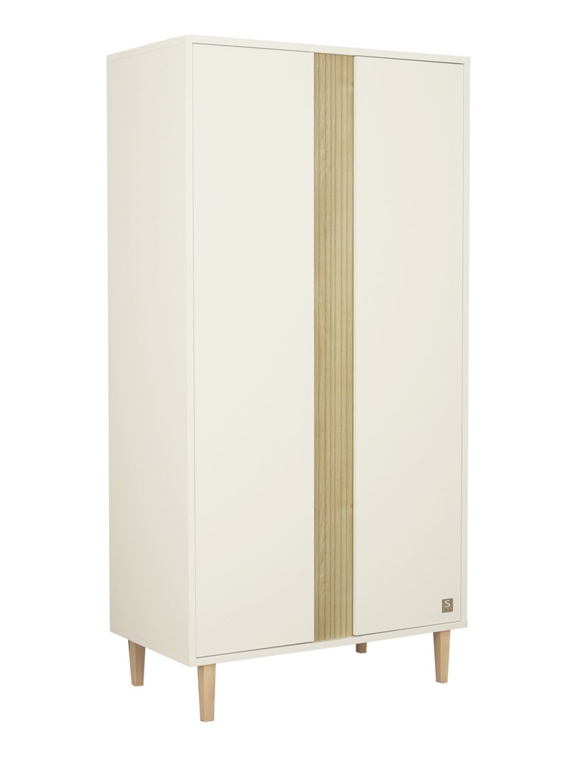 2-deurs kledingkast met gestructureerd imitatiehout detail en houten poten Wit Bruin - Kiabi