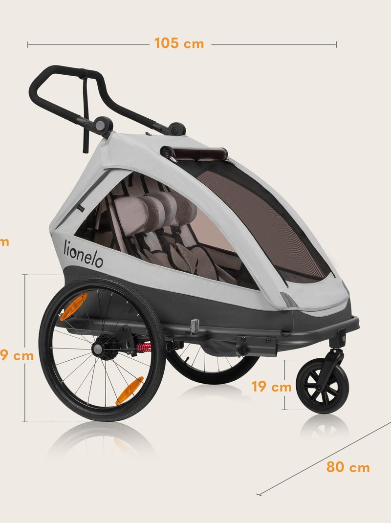 2-in-1 Fietskar LIONELO Cama - All-terrain buggy - 2 kinderen - Tot 6 jaar Grijs - Kiabi