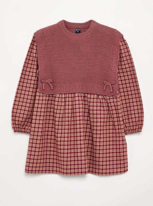 2-in-1-jurk met bovenstuk van jerseytricot en onderkant van flanel - Kiabi