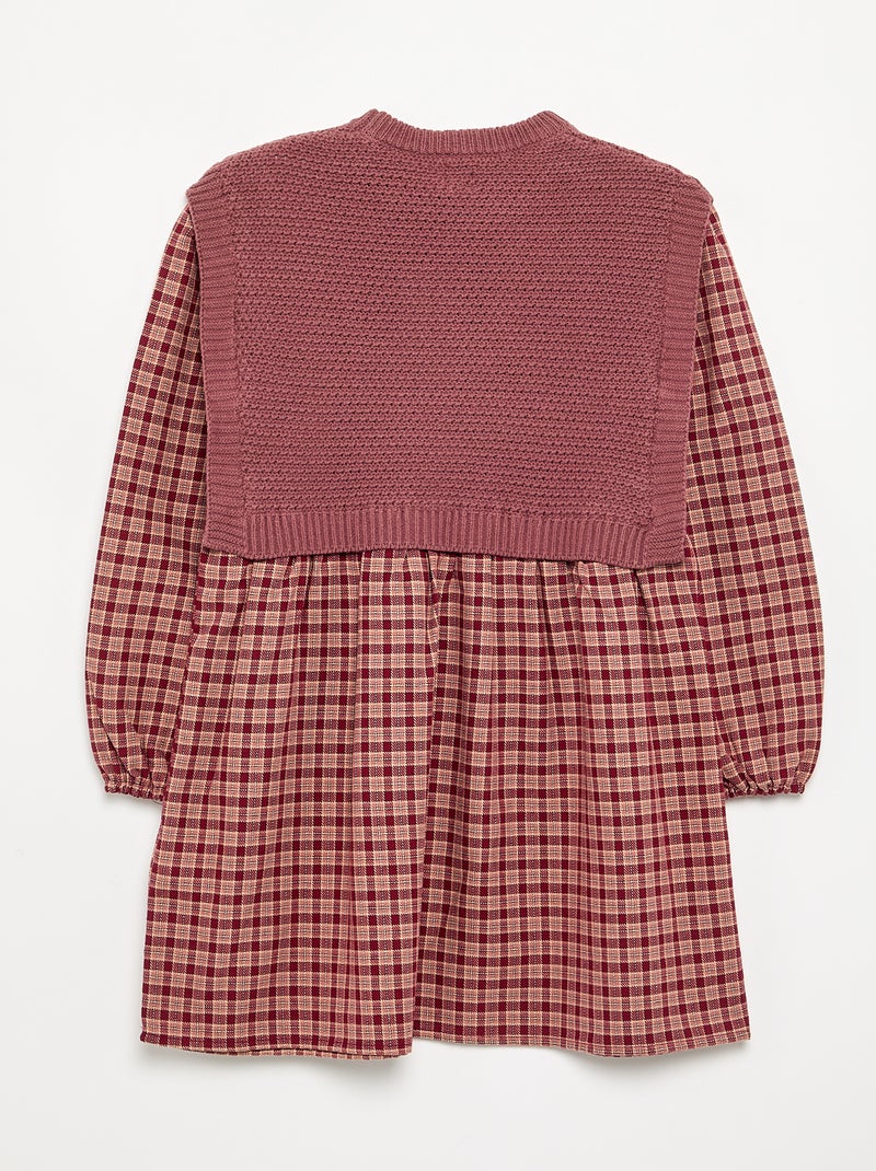 2-in-1-jurk met bovenstuk van jerseytricot en onderkant van flanel Rood - Kiabi