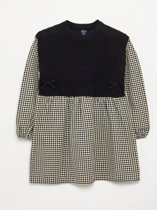 2-in-1-jurk met bovenstuk van jerseytricot en onderkant van flanel - Kiabi