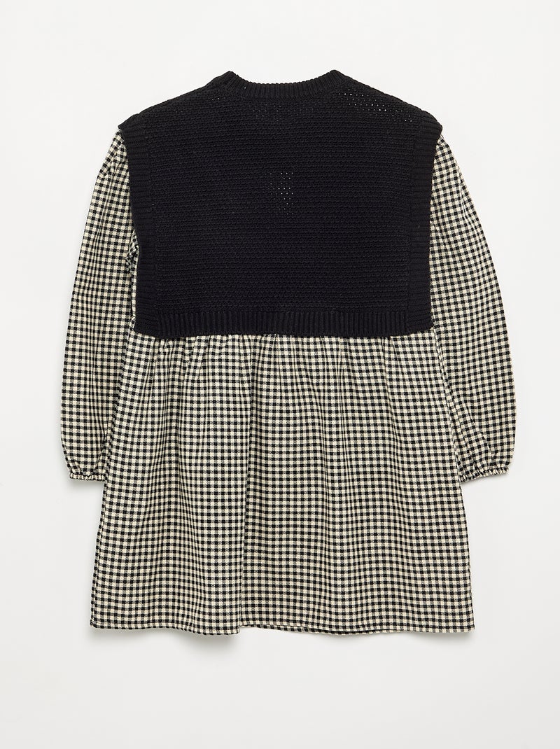 2-in-1-jurk met bovenstuk van jerseytricot en onderkant van flanel Zwart - Kiabi