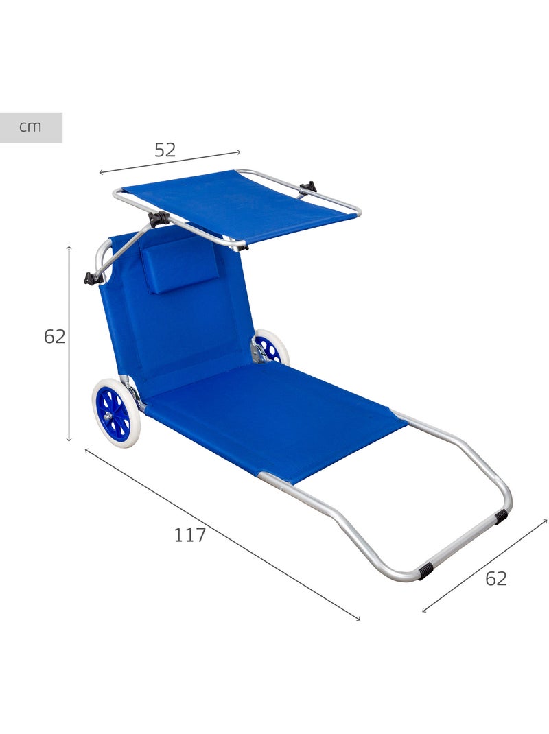 2-in-1 opvouwbare strandkar/ligstoel aktive Blauw - Kiabi