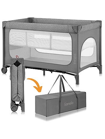 2-in-1 reisbedje LIONELO Jasmin – Babybox – Snel inklapbaar – Wieltjes – 0–36 maanden – Zijvak