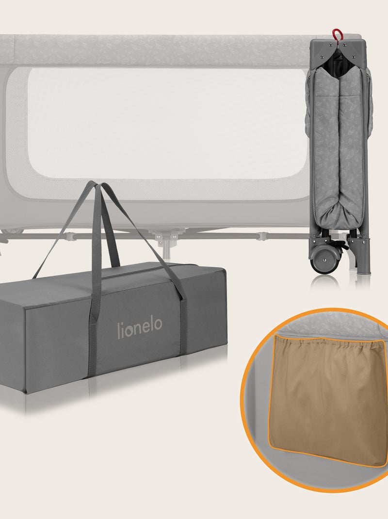 2-in-1 reisbedje LIONELO Jasmin – Babybox – Snel inklapbaar – Wieltjes – 0–36 maanden – Zijvak Grijs - Kiabi