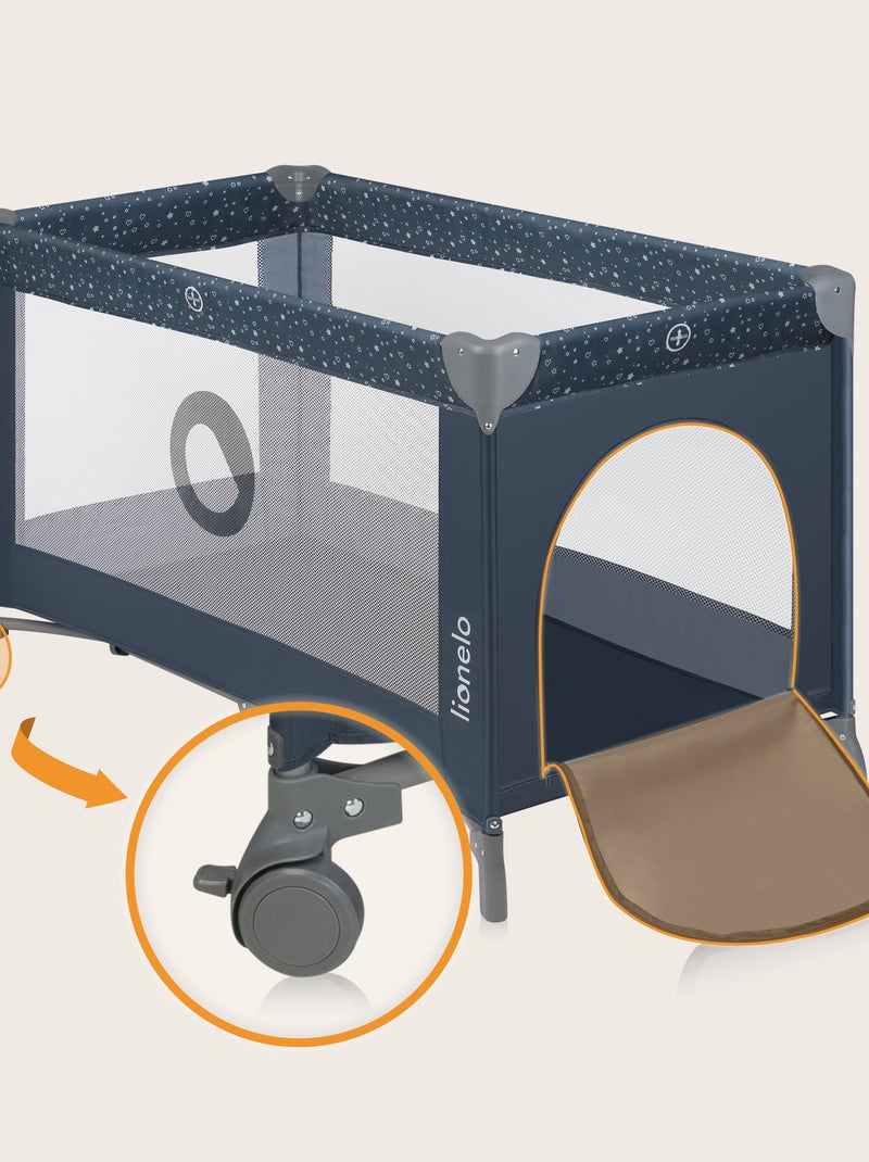 2-in-1 reisbedje LIONELO Stefi – Babybox – 125 x 65 cm – Wieltjes – 0-36 maanden – Inclusief tas Antracietblauw - Kiabi