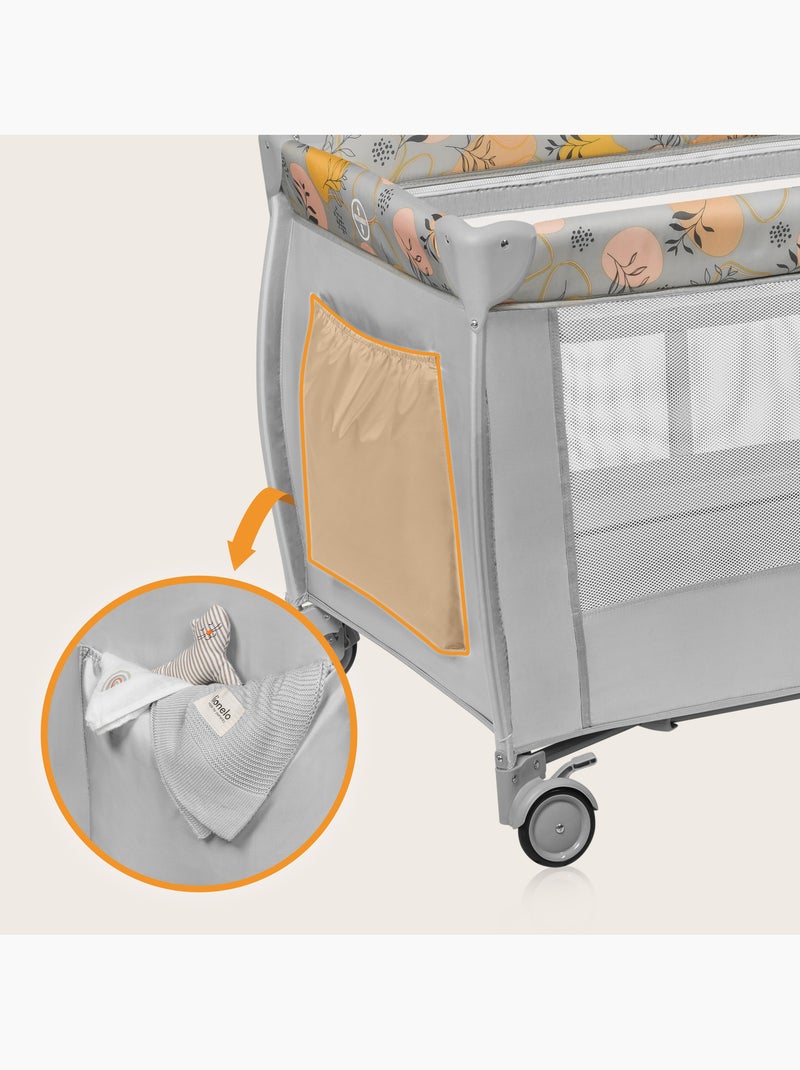 2-in-1 reisbedje LIONELO Stefi Plus – Babybox – Matras met hoge dichtheid – Wieltjes – 0-36 maanden Geelgrijs - Kiabi