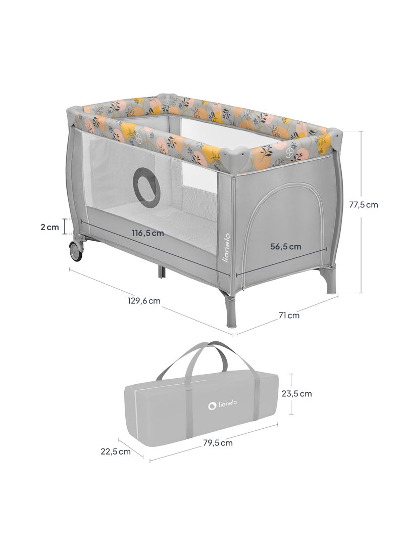 2-in-1 reisbedje LIONELO Stefi Plus – Babybox – Matras met hoge dichtheid – Wieltjes – 0-36 maanden Geelgrijs - Kiabi