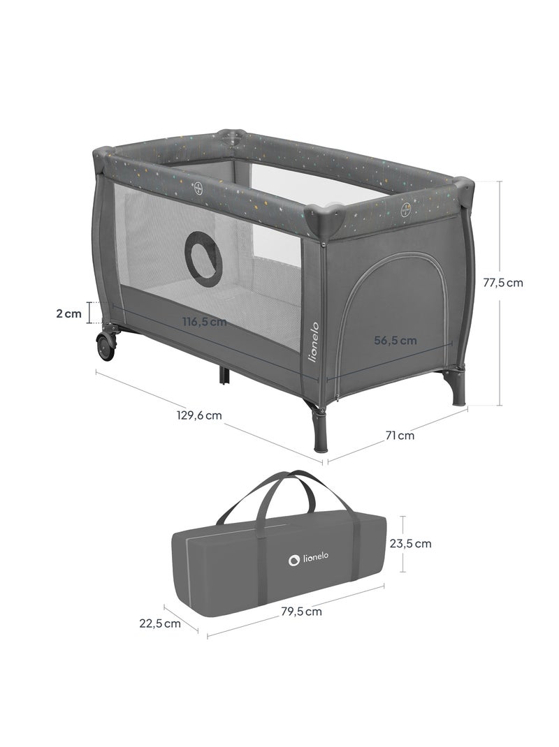 2-in-1 reisbedje LIONELO Stefi Plus – Babybox – Matras met hoge dichtheid – Wieltjes – 0-36 maanden Grijs - Kiabi