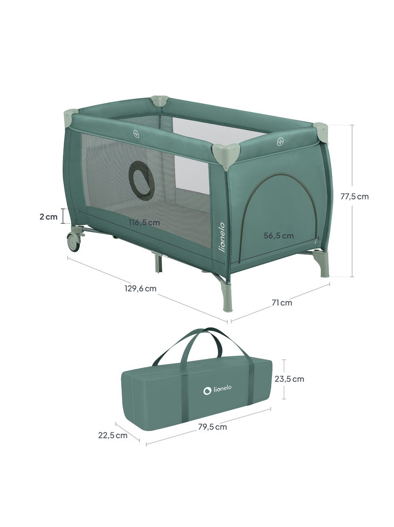 2-in-1 reisbedje LIONELO Stefi Plus – Babybox – Matras met hoge dichtheid – Wieltjes – 0-36 maanden Groen - Kiabi