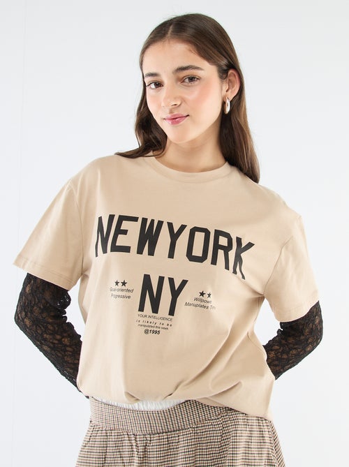 2-in-1 T-shirt met kant - Kiabi