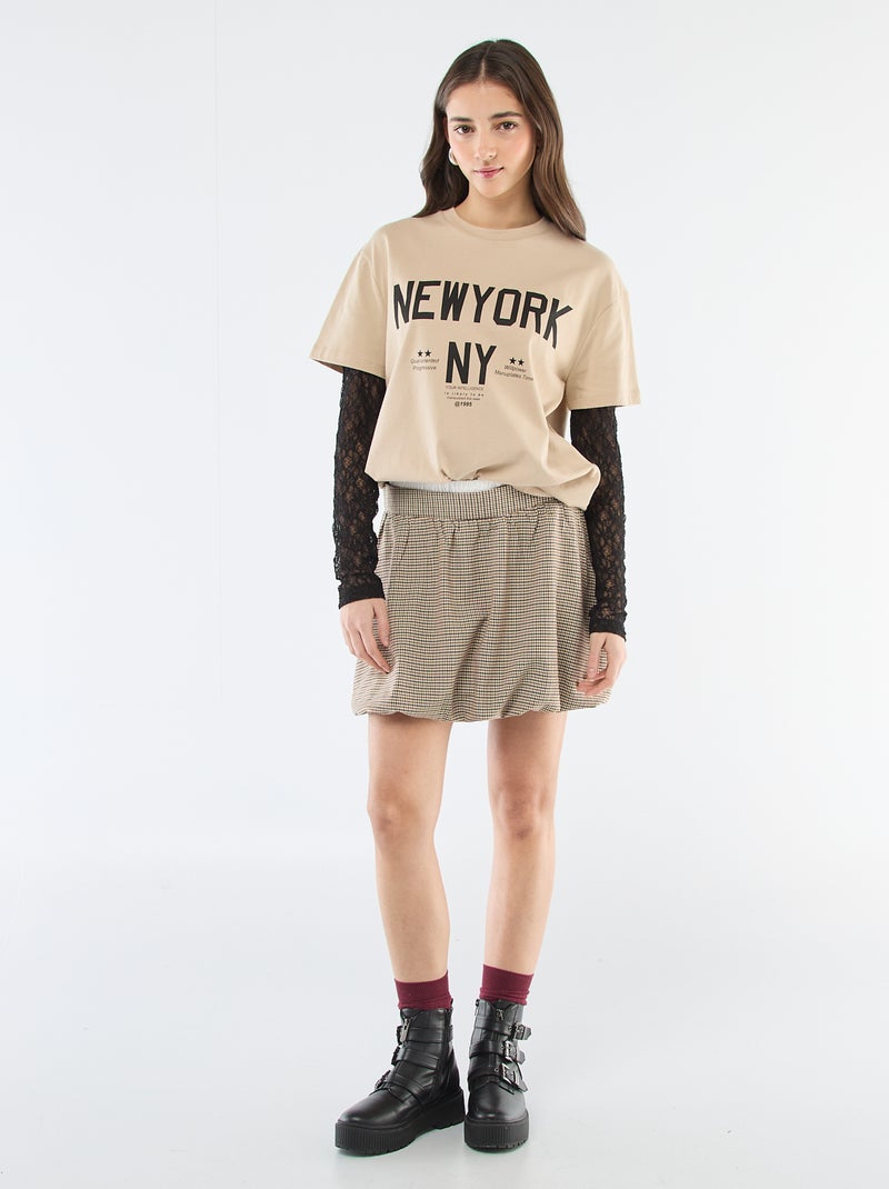 2-in-1 T-shirt met kant Biege - Kiabi