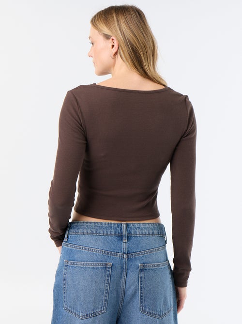 2-in-1 T-shirt met tanktop en kanten kraag - Kiabi