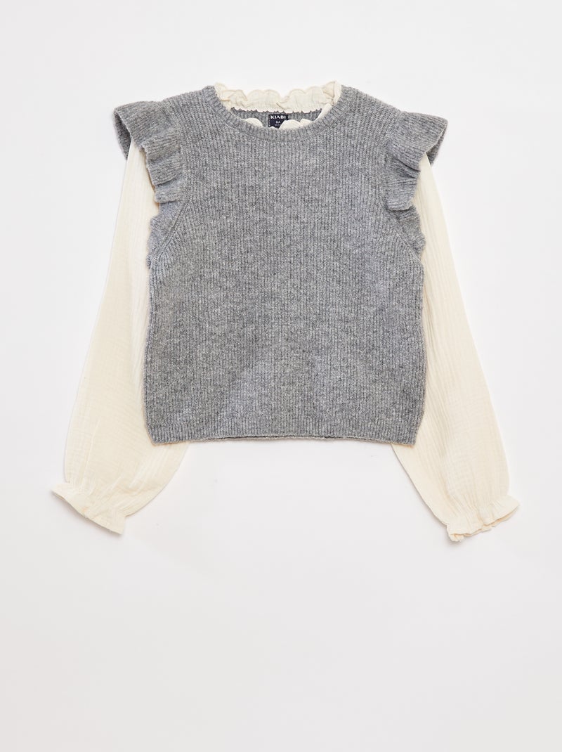 2-in-1 trui met blouse Grijs - Kiabi