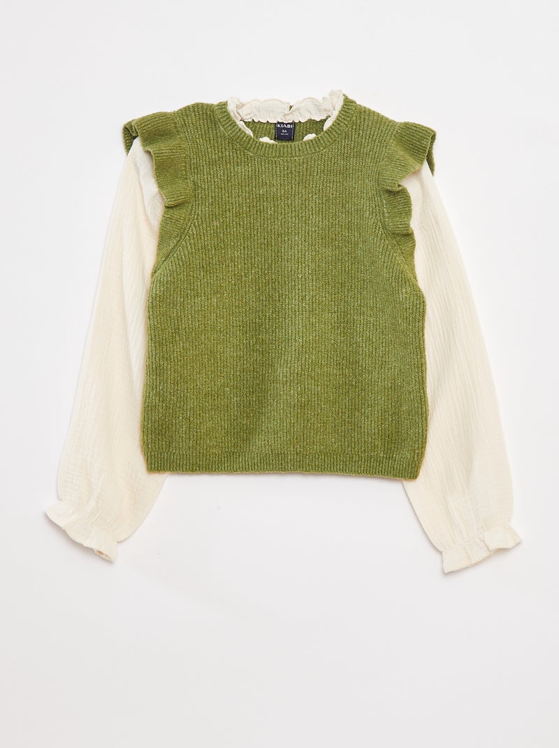 2-in-1 trui met blouse Groen - Kiabi