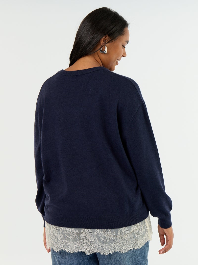 2-in-1 trui met gemengde wol en kant Blauw - Kiabi
