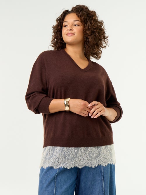 2-in-1 trui met gemengde wol en kant - Kiabi 2-in-1 trui met gemengde wol en kant - Kiabi