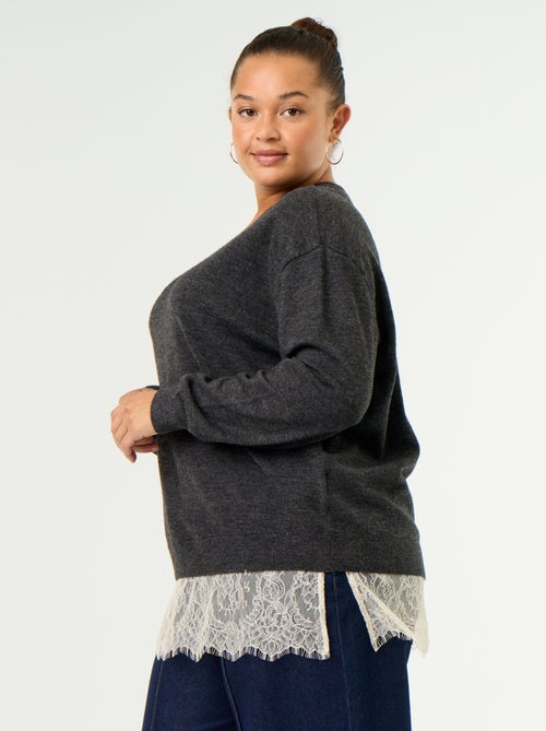 2-in-1 trui met gemengde wol en kant - Kiabi