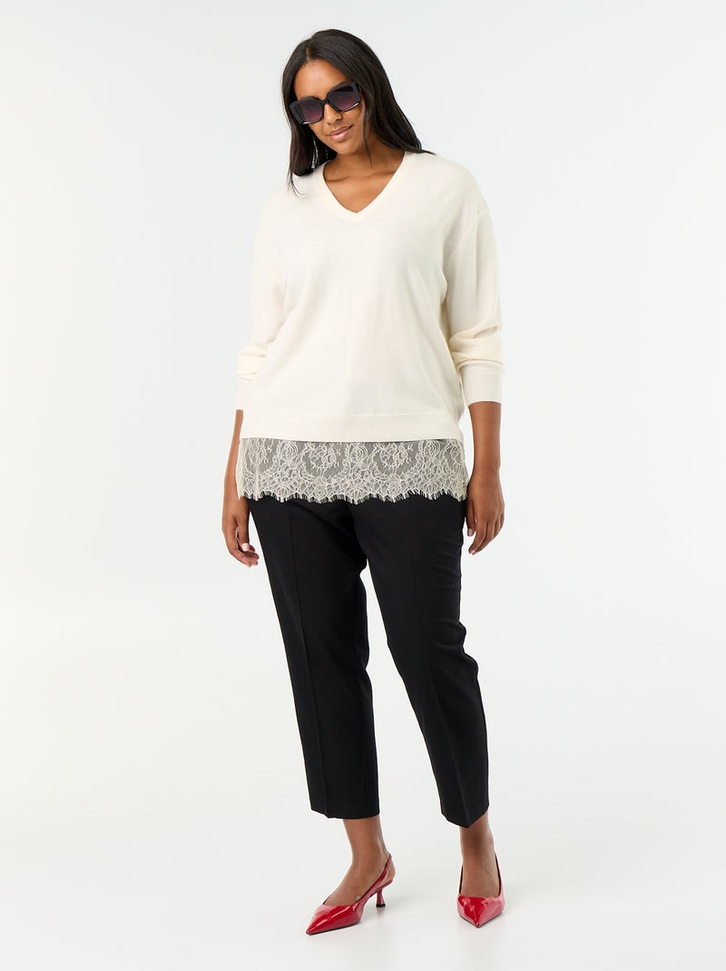 2-in-1 trui met gemengde wol en kant Wit - Kiabi