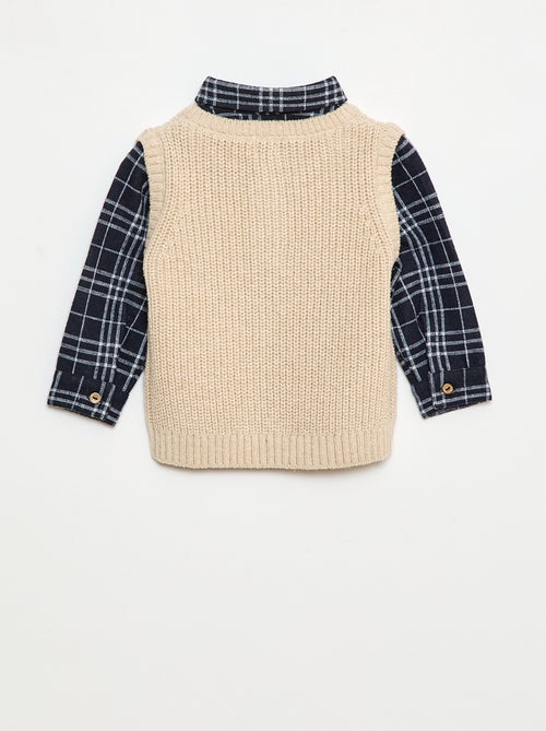 2-in-1-trui met geruit hemd - Kiabi