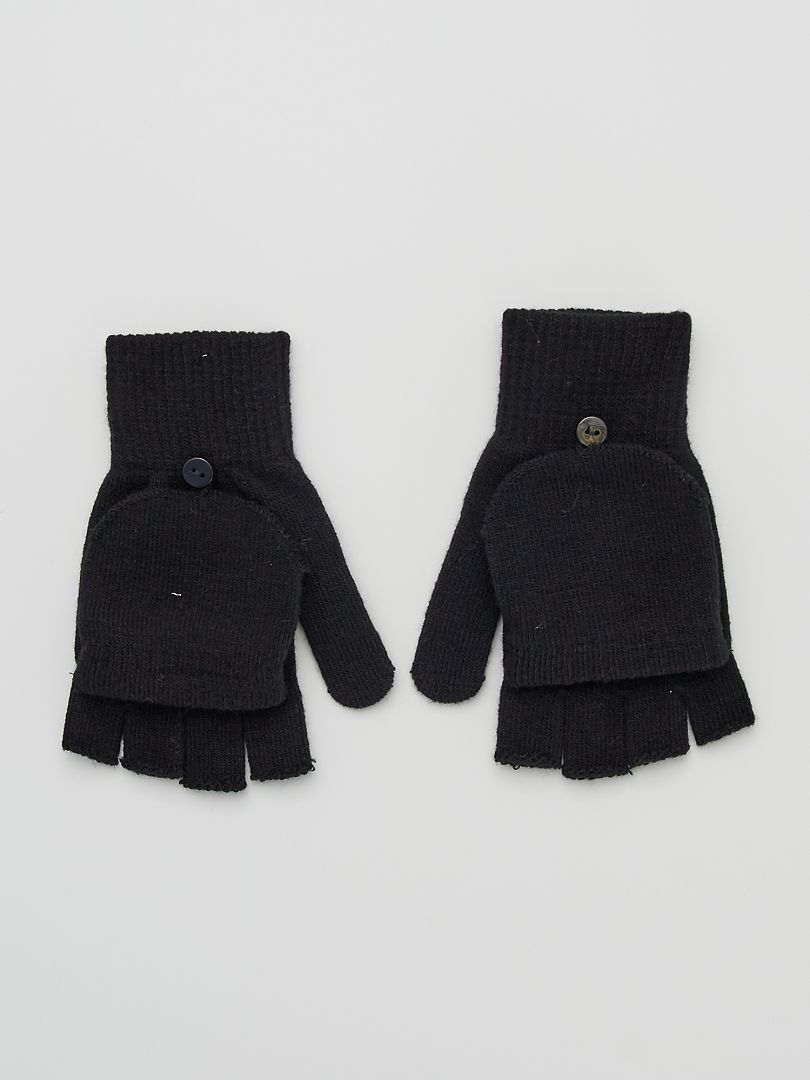 2-in-1 vingerloze handschoenen/wanten zwart - Kiabi