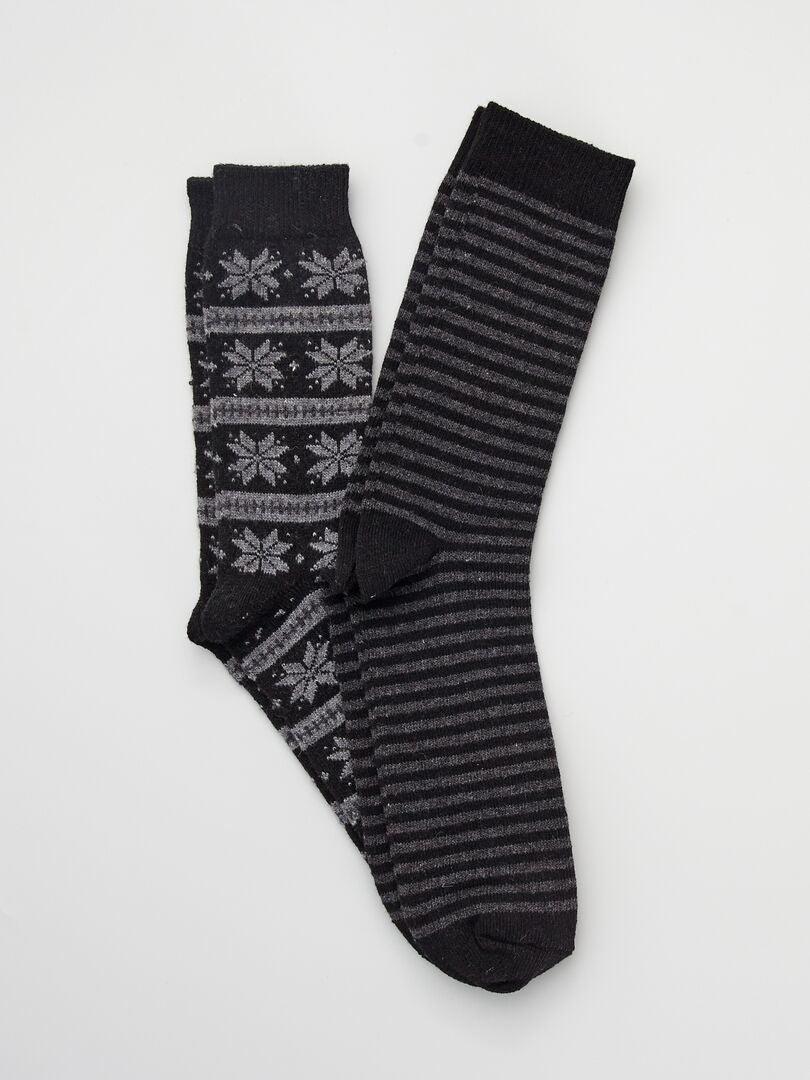 2 paar wollen sokken met print zwart - Kiabi