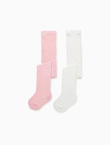 2 paires de collants côtelés/jacquard