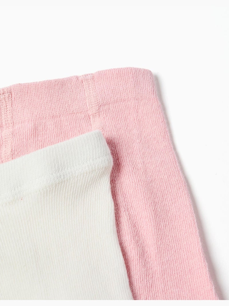 2 paires de collants côtelés/jacquard Blanc Rose - Kiabi