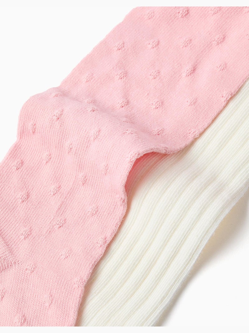 2 paires de collants côtelés/jacquard Blanc Rose - Kiabi