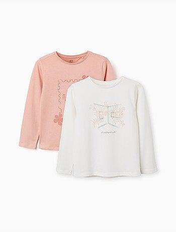 2 T-shirts met lange mouwen met kunstprints