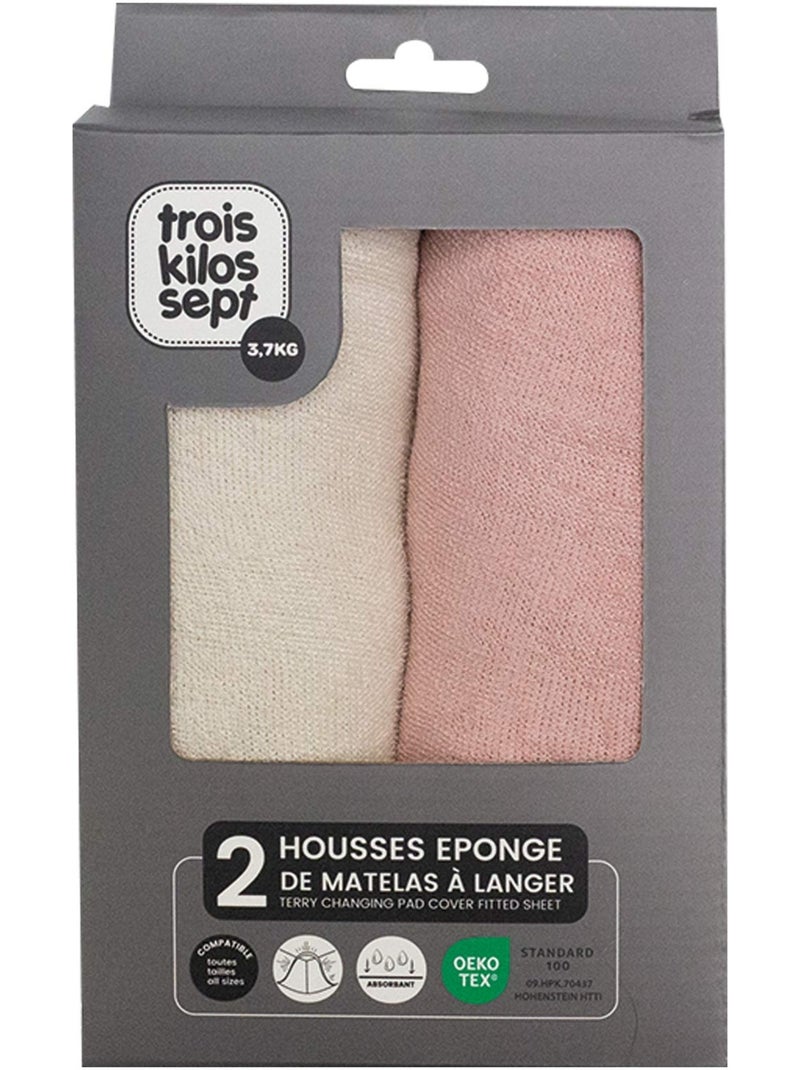 2 verschoningsmatrashoezen pack 2 kleuren Bleekroze - Kiabi