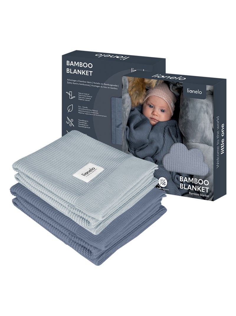 2 x Couverture en bambou - LIONELO - 75 x 100 cm - Couverture poussette - Hypoallergénique Bleu Gris - Kiabi