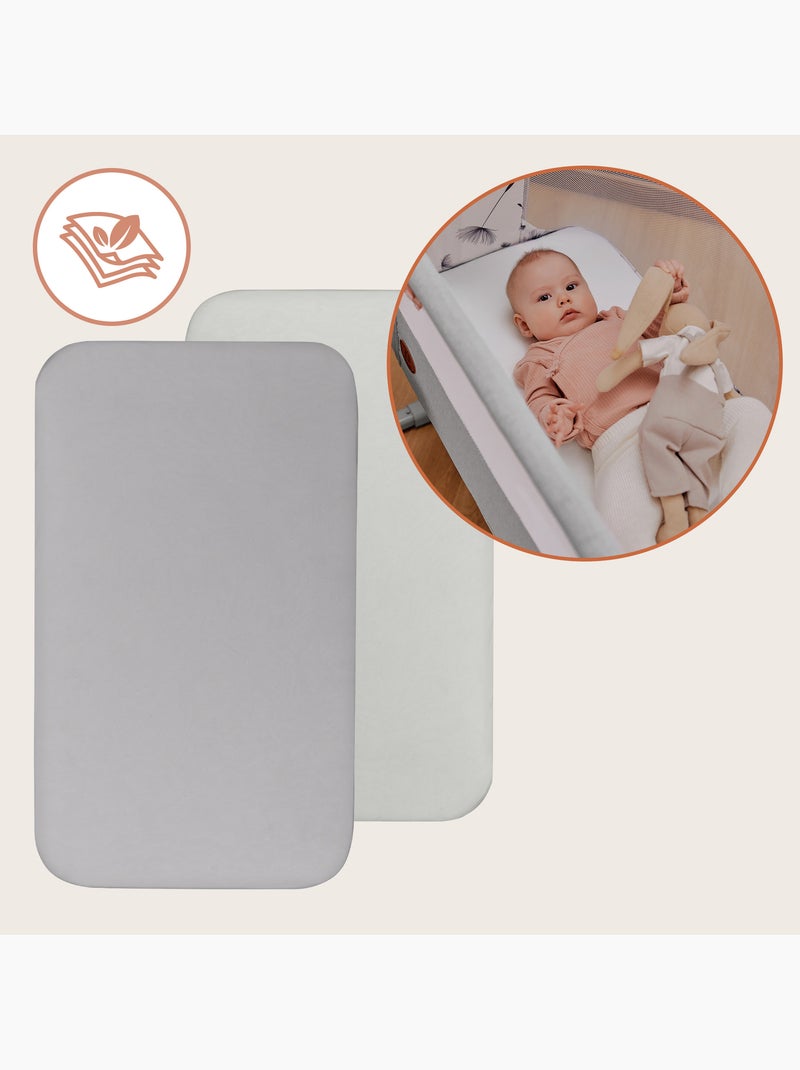 2 x Drap housse bambou pour lit bébé - LIONELO - Cododo et Berceau - 80 x 40 cm - Universelle Gris Blanc - Kiabi