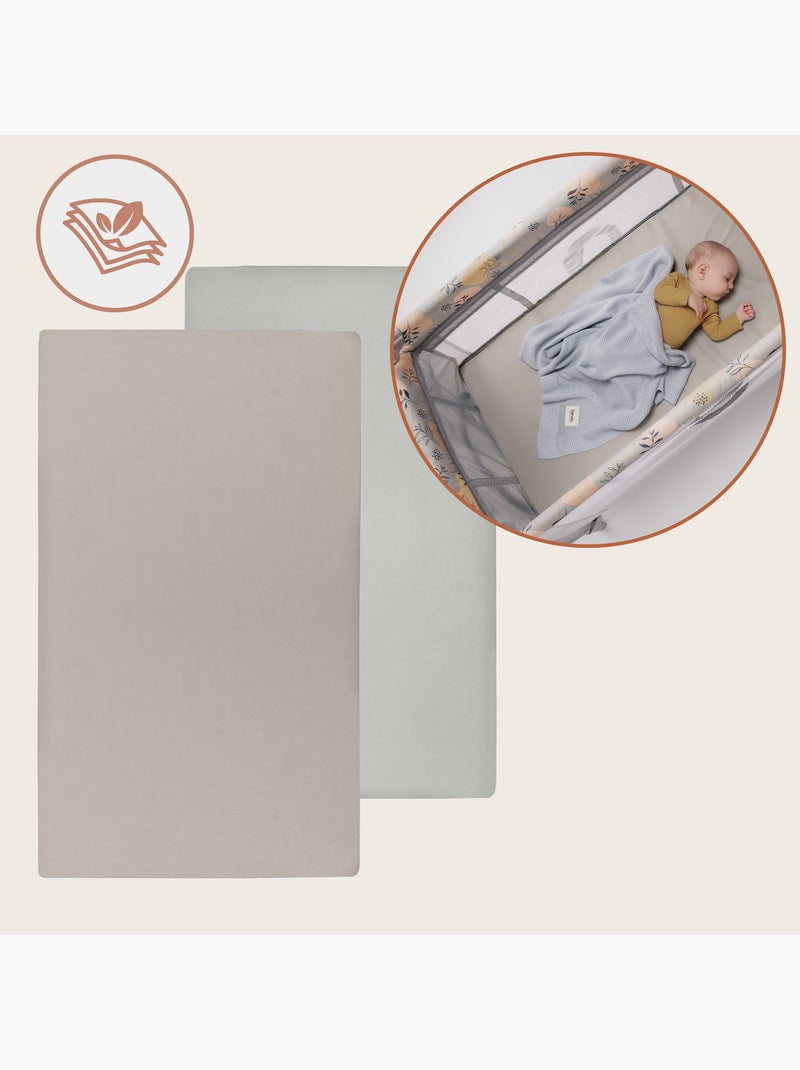 2 x Drap housse bambou pour lit bébé - LIONELO - Lit parapluie - 120 x 60 cm - Universelle Beige/Blanc - Kiabi