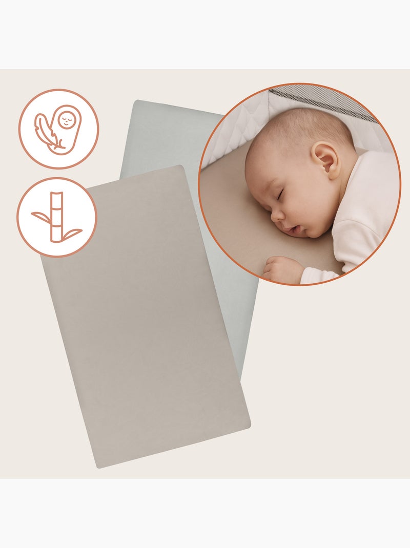 2 x Drap housse bambou pour lit bébé - LIONELO - Lit parapluie - 120 x 60 cm - Universelle Beige/Blanc - Kiabi